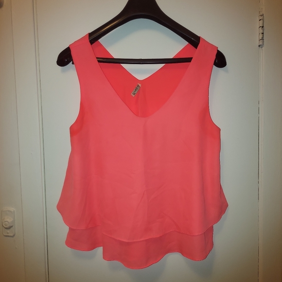 True Light Silky Double Layer Sleeveless Top Blouse Shirt Coral size S - Picture 2 of 6